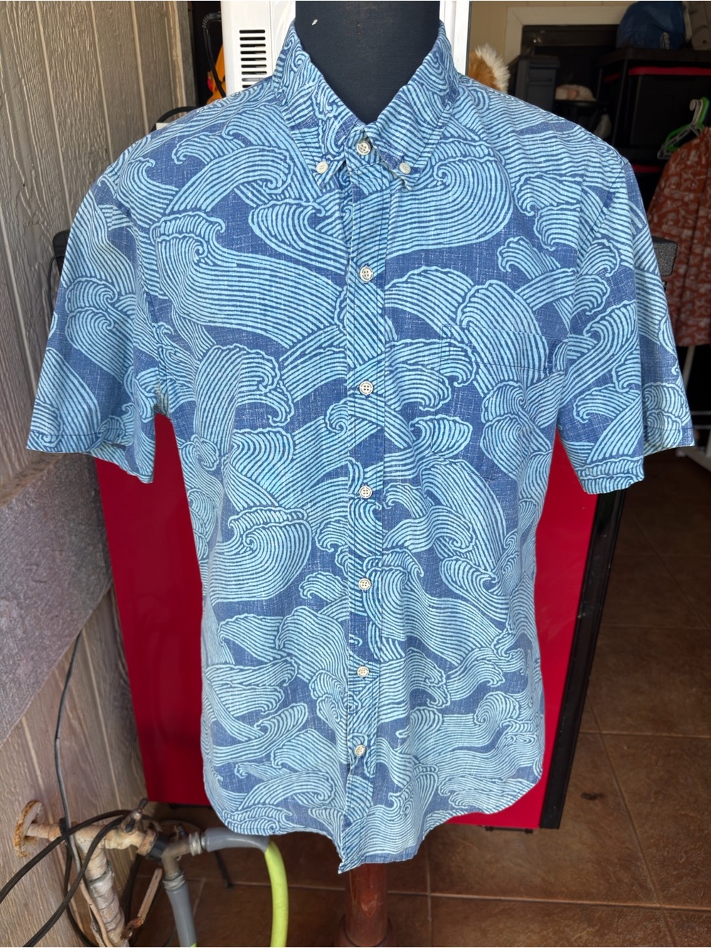 PreOwned Reyn Spooner Tailored Blue Hawaiian Print Full Button Men's XL